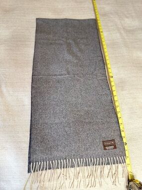 Coach 100% Cashmere Gray Herringbone Fringe Scarf | Made in Germany | Vintage